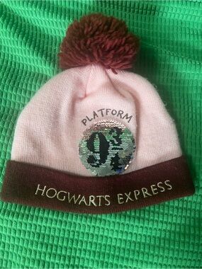 Hogwarts Express Pink & Maroon Beanie with Sequin 9 3/4 Patch